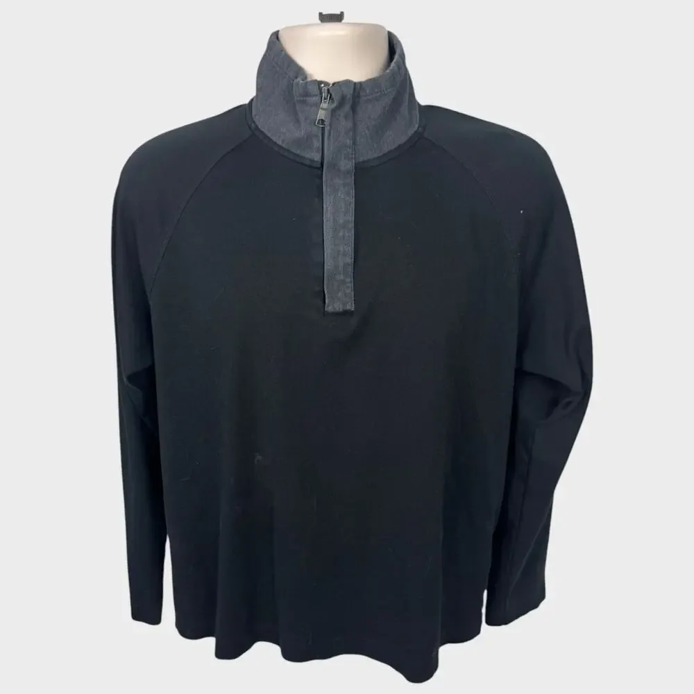 Banana Republic Luxury Touch Black Gray Mens Large Pullover Quarter Zip